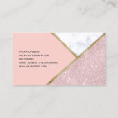 エレガントで幾何学的なばら色の金ゴールドのグリッターの白の大理石 名刺 (裏面)