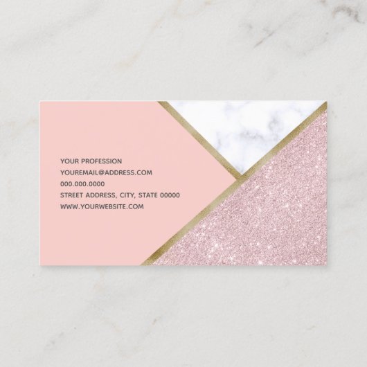 エレガントで幾何学的なばら色の金ゴールドのグリッターの白の大理石 名刺 (裏面)