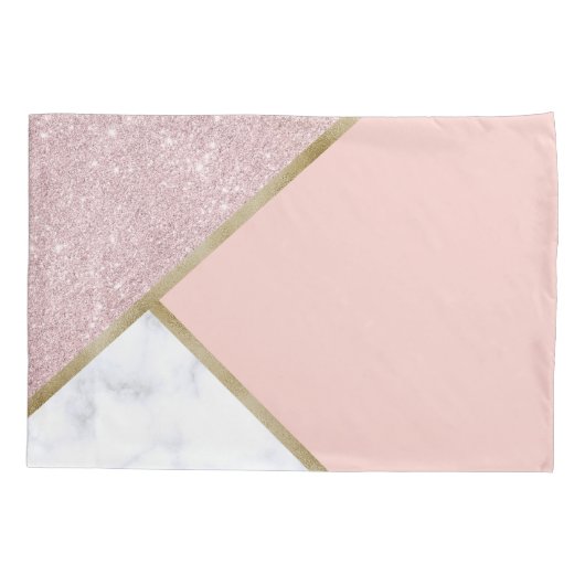 エレガントで幾何学的なばら色の金ゴールドのグリッターの白の大理石 枕カバー (裏面)