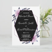 エレガントで幾何学的なフレームの紫色のリハーサルの夕食 招待状 (スタンド正面)