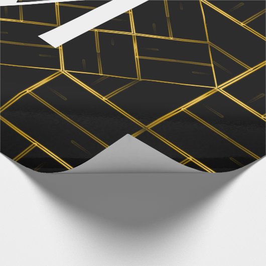 エレガントで幾何学的な金ゴールドのアールデコパターンモノグラム ラッピングペーパー (角)