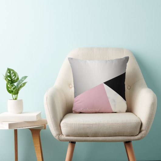 エレガントで幾何学的な銀製の白い大理石のピンクの黒 クッション (椅子)