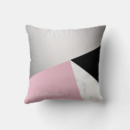 エレガントで幾何学的な銀製の白い大理石のピンクの黒 クッション (裏面)