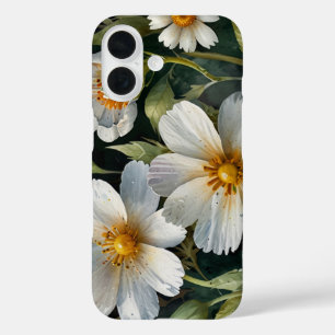 エレガントで愛らしい白い花の水彩画がおしゃれ iPhone 16ケース