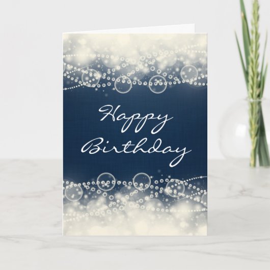 エレガントで抽象的なレースおよび真珠のハッピーバースデー カード (正面)