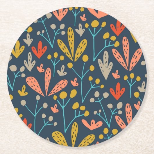 エレガントで抽象的な植物の|のコースター ラウンドペーパーコースター (正面)