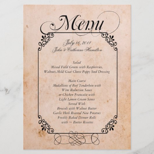 エレガントで旧式な一見の結婚式メニュー メニュー (正面)