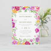 エレガントで明るいカラフルな水彩花のウェディング 招待状 (スタンド正面)