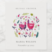 エレガントで明るいフォークアートの花と鳥のブライダルシャワー ワインラベル (シングルラベル)