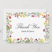 エレガントで明るいワイルドフラワー ウェディング サンクスカード 招待状 (正面)