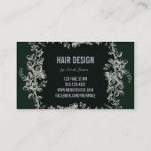 エレガントで暗いエメラルドの美容師のはさみのせん断 名刺 (裏面)