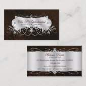 エレガントで暗いチョコレートダマスク織の渦巻 名刺 (正面/裏面)