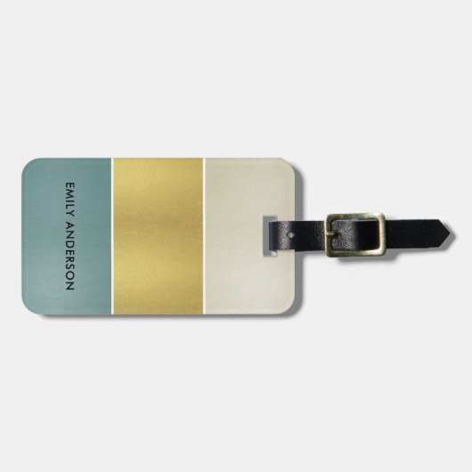 エレガントで柔らかい水の青い真珠の銀の金ゴールドのストリップ ラゲッジタグ (正面横)