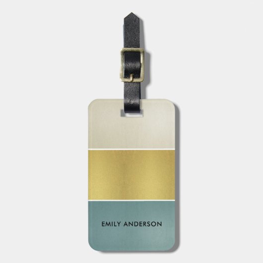 エレガントで柔らかい水の青い真珠の銀の金ゴールドのストリップ ラゲッジタグ (正面縦)