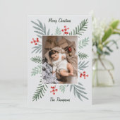 エレガントで植物学的な手描きのクリスマスの写真 シーズンカード (スタンド正面)