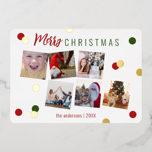 エレガントで楽しいクリスマス カスタム フォト 箔シーズンカード (正面)