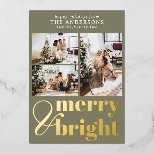 エレガントで楽しいクリスマス タイポグラフィ フォト 箔シーズンカード (正面)