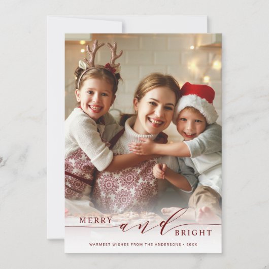 エレガントで楽しい明るい赤いスクリプトの写真 シーズンカード (正面)