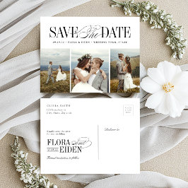 エレガントで永遠のタイポグラフィ 3枚の写真付きSave The Date ポストカード