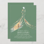 エレガントで洗練されたサググリーンのキンセアニエラ 招待状 (正面/裏面)