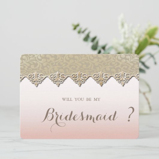 エレガントで洗練されたダマスク柄のブライズメイドカード 招待状 (スタンド正面)