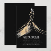 エレガントで洗練されたブラックとゴールドのブライズシャワー 招待状 (正面/裏面)