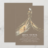 エレガントで洗練されたライトブラウンのブライダルシャワー 招待状 (正面/裏面)