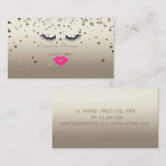 エレガントで洗練された , コンフェッティ, 唇, まつげ 名刺 (正面/裏面)