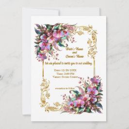 エレガントで活気のある蘭の花の結婚式 招待状