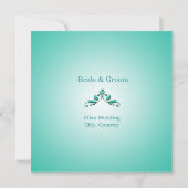 エレガントで涼しげなターコイズブルーの装飾的な花の結婚式 招待状 (裏面)
