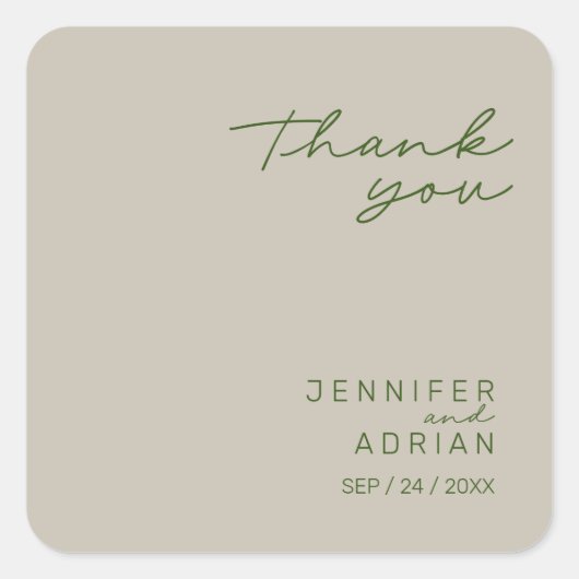 エレガントで淡いシルバー ミニマル お礼 結婚式 スクエアシール (正面)