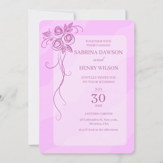 エレガントで淡いピンク色の結婚式 招待状 (裏面)