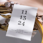 エレガントで清潔な基本タイポグラフィのミニマルウェディング セーブザデート<br><div class="desc">洗練されたシンプルな基本タイポグラフィの白黒Save the Dateカード。エレガントでミニマルなウェディングテーマに最適です。追加アイテムが必要な場合はお問い合わせください。</div>