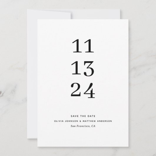 エレガントで清潔な基本タイポグラフィのミニマルウェディング セーブザデート (正面)