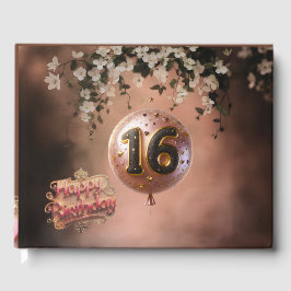 エレガントで温かいテラコッタの花咲くSweet 16バースデー ゲストブック