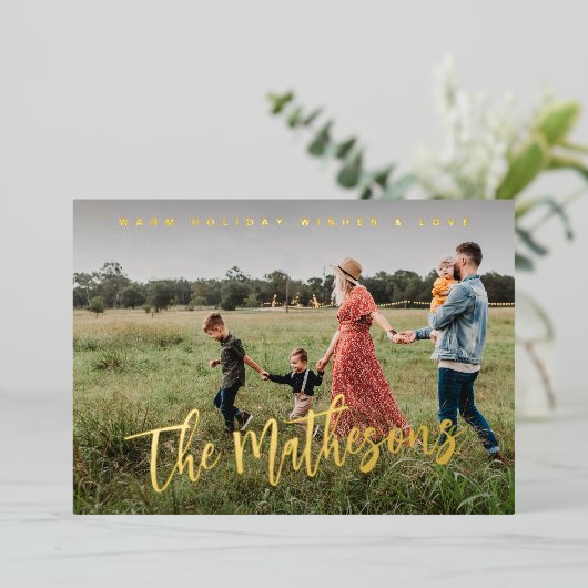 エレガントで温かいホリデーシーズンのご挨 箔シーズンカード (立ち正面)