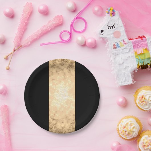 エレガントで澄んでフェイクな金ゴールドおよび黒のストライブ柄 ペーパープレート (パーティー)