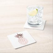 エレガントで澄んなのどのばら色の金ゴールドの熱帯パイナップル スクエアペーパーコースター (インサイチュ)