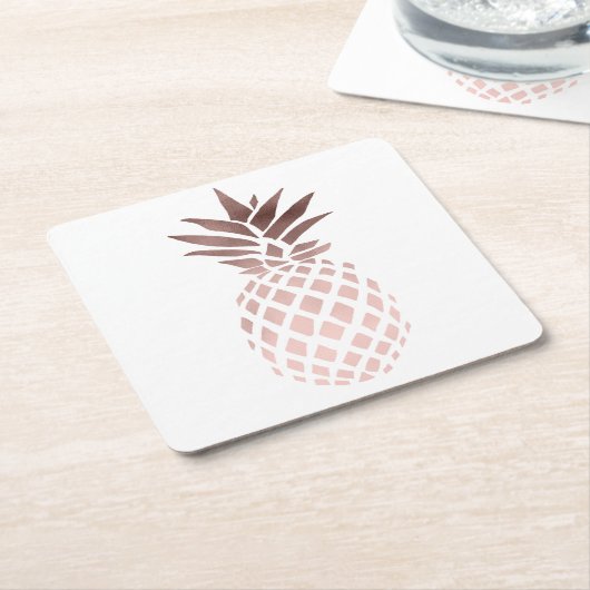 エレガントで澄んなのどのばら色の金ゴールドの熱帯パイナップル スクエアペーパーコースター (アングル)