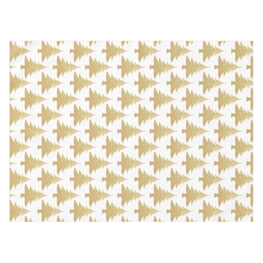 エレガントで澄んな金ゴールドのグリッターのクリスマスツリーパターン テーブルクロス (正面(横))