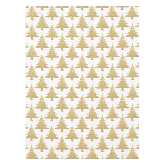 エレガントで澄んな金ゴールドのグリッターのクリスマスツリーパターン テーブルクロス (正面)