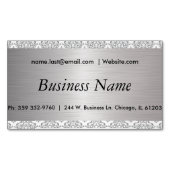 エレガントで白いおよびブラシの銀製の鋼鉄ダマスク織 マグネット名刺 (正面)