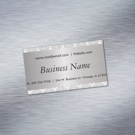 エレガントで白いおよびブラシの銀製の鋼鉄ダマスク織 マグネット名刺 (インサイチュ)