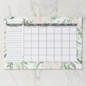 エレガントで白いおよび緑の花の月例カレンダー ペーパーパッド (正面)