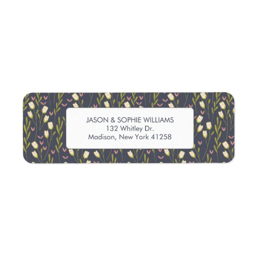 エレガントで白いチューリップの花柄 ラベル (正面)