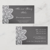 エレガントで白いレースの毛及び美容院のアポイントメント 予約カード (正面/裏面)