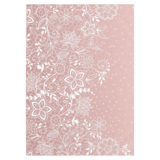 エレガントで白いレースの花柄および紙吹雪のデザイン テーブルクロス (正面)