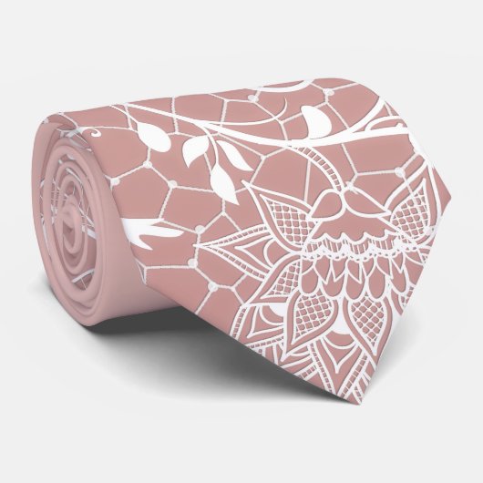 エレガントで白いレースの花柄および紙吹雪のデザイン ネクタイ (ロール)