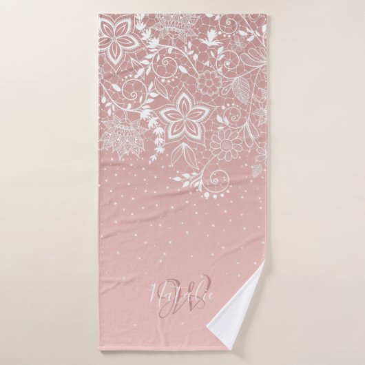 エレガントで白いレースの花柄および紙吹雪のデザイン バスタオルセット (バスタオル)