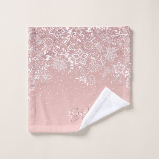 エレガントで白いレースの花柄および紙吹雪のデザイン バスタオルセット (ウォッシュタオル)